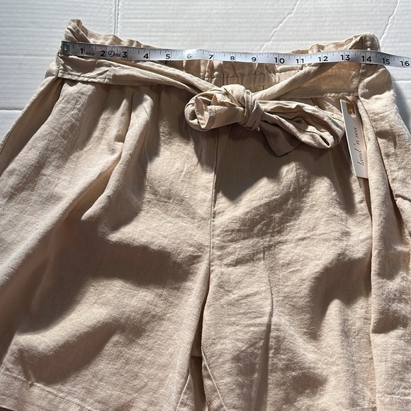 NWT-land’n sea-L-tan-tie front, high waist,washable, linen blend shorts - Picture 6 of 9